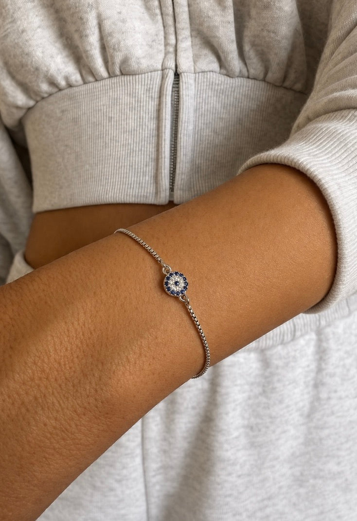 Silver Evil Eye Bracelet – Stainless Steel