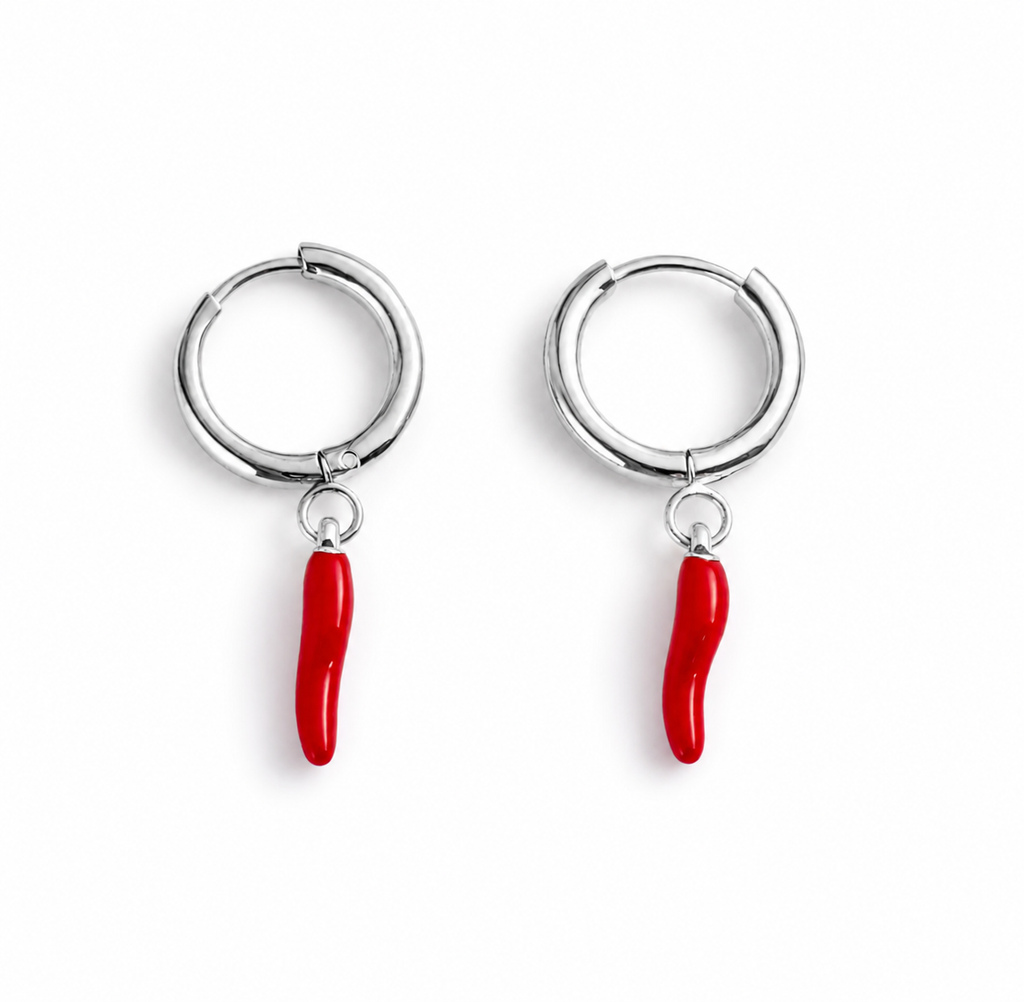 Silver Cornicello Earrings – Stainless Steel