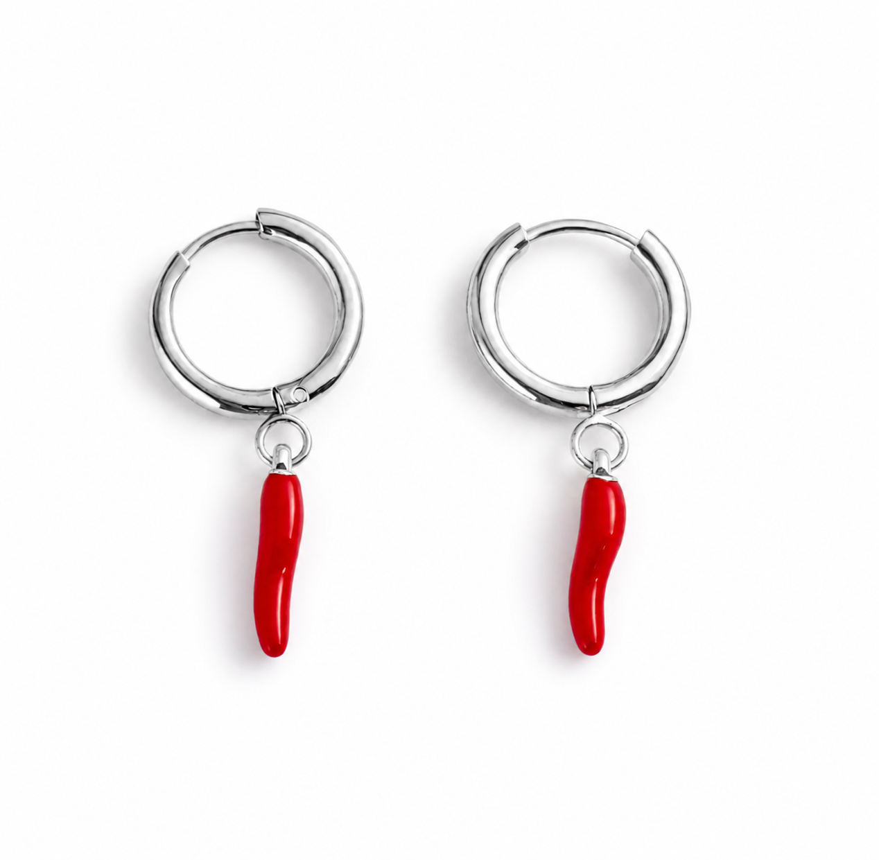 Silver Cornicello Earrings – Stainless Steel