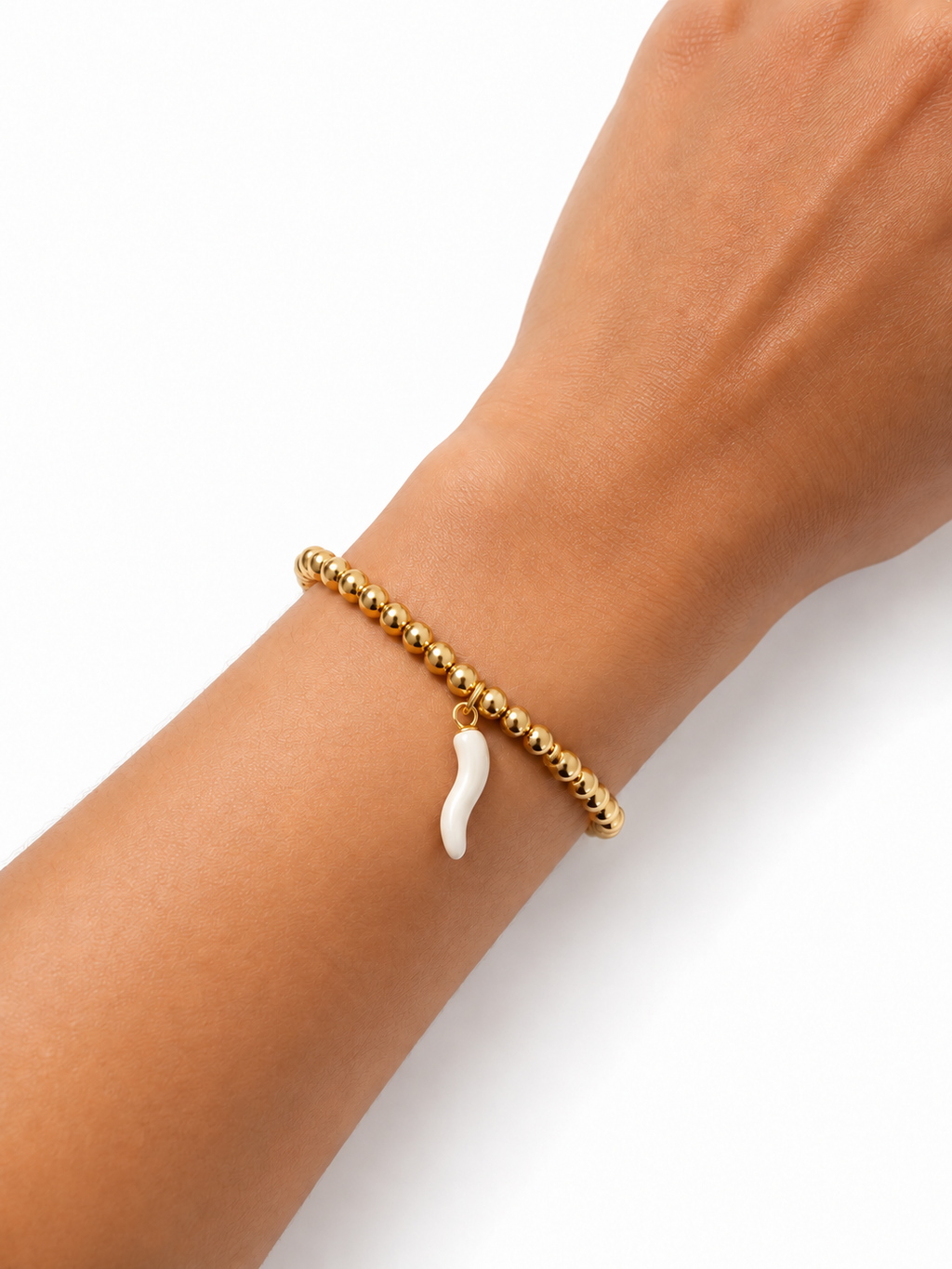 White Cornicello Bracelet – 18K Gold Plated